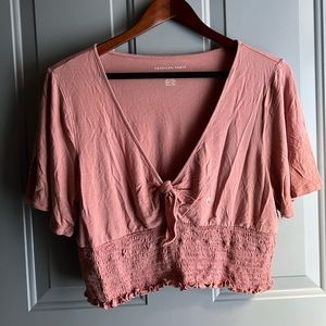 AE Smocked Tie-Front T-Shirt